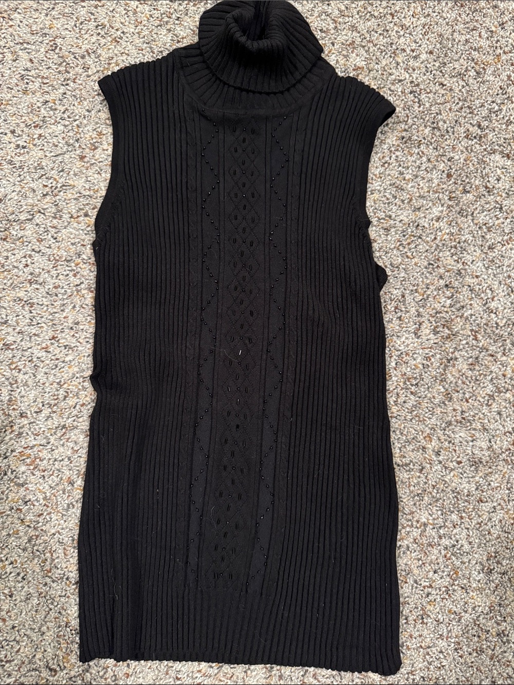 Black Ribbed Sleeveless Turtleneck Sweater